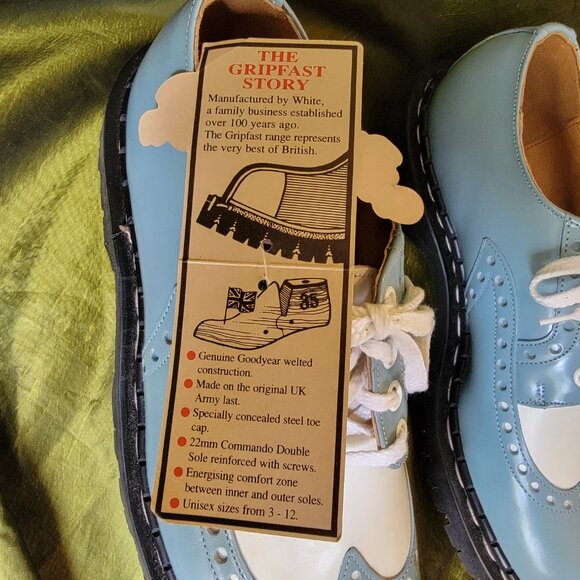 Vintage Gripfast Baby Blue Oxford Wingtip Unisex SZ 12 Women NWT Made In England - Picture 12 of 12